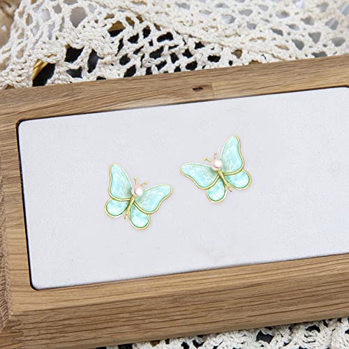 Image of GBAHFY Butterfly Pearl Brooch Gold Elegant Bridal Vintage Style Pins Wedding Banquet Anniversary Brooch for Women (Blue)