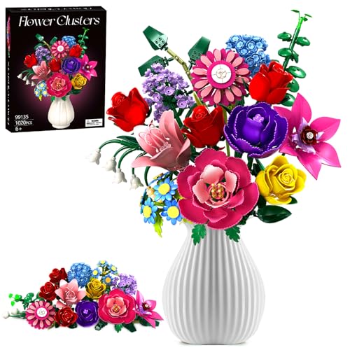 Rongmeiz - Rongmeiz Ensemble de Construction de Bouquet de Fleurs, 1020 pièces Collection botanique Cadeau de Noël et de la Saint-Valentin Jouets pour Filles Femmes et Adultes de 6 Ans et Plus