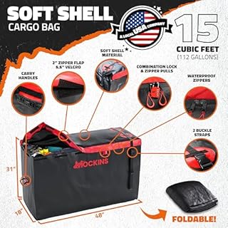 Mockins 15 CuFt Weatherproof Trailer Hitch Cargo Carrier Bag w/ 4 Packing Cubes | 48"x18"x31" Waterproof Cargo Bag for Hitch Carrier & Truck Bed Storage | Vehicle Soft-Shell Carriers w/Straps & Lock