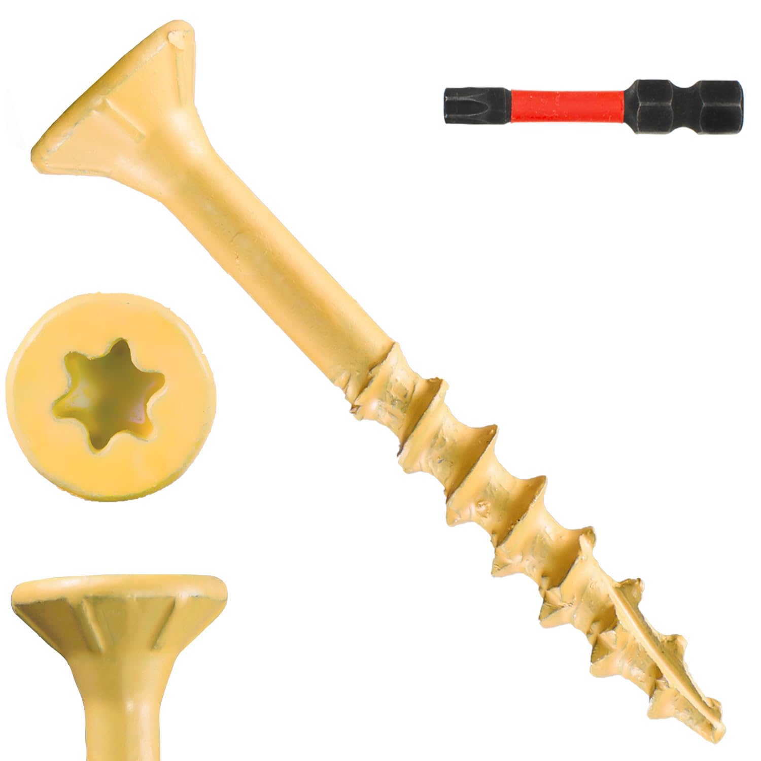 LUPANTER 200 Pcs Exterior Deck Screws 8#×2 inch, Wood Screws with Yellow Ceramic Coating, Premium Outdoor Rust Resistant Self Taping Screws,T25 Drive