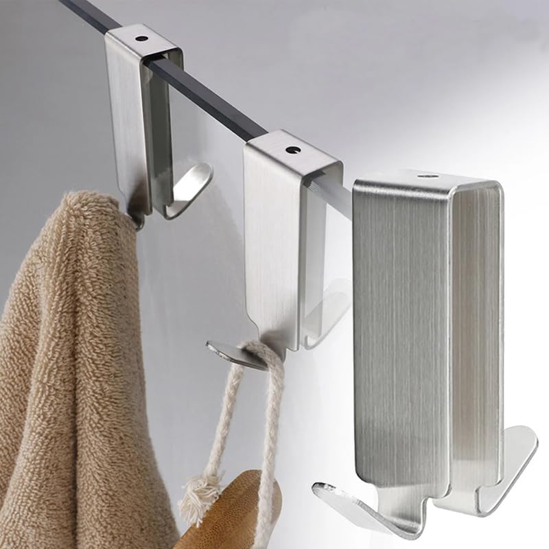LAKYMIE 2Pcs Stainless Steel Shower Hooks, No Drill Required, Modern Design for Bathroom Kitchen, Bedroom - Image 2