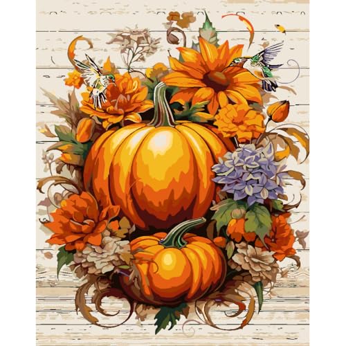 Eiazuiks Thanksgiving Paint by Number for Adults. Thanksgiving Paint by Numbers for Adults Beginner Drawing Paintwork with 3 Paintbrushes Paint Canvas Oil Painting Pumpkin 20 x 16