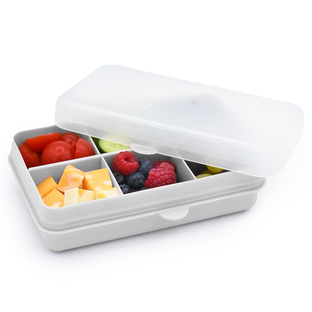 melii Mini Snackle Box – 6 Compartments, Divided Snack Container, Food Storage for Kids and Adults, Removable Dividers, Arts & Crafts, Beads, BPA-Free, Grey