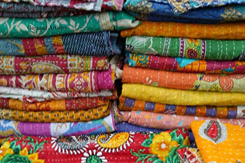 5 Piece Set Handmade Indian Vintage Kantha Quilts Reversible Bohemian Home Decor Blanket Bed Sheet Quilt for Sale – Assorted Color Twin Size 85X55 Inches