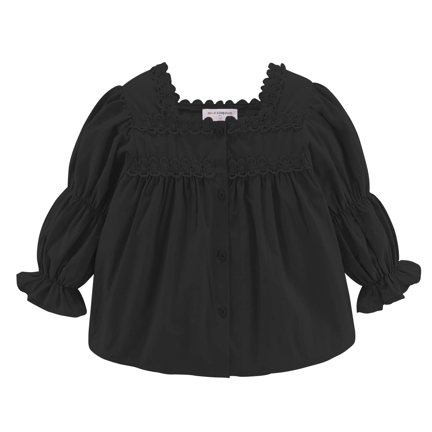 Mud Kingdom Blusa de manga larga para niñas, con botones, color liso, ajuste holgado