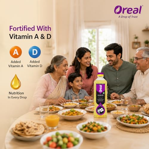 Image of Oreal Premium Pure Canola Oil, 1 Litre for Cooking | Natural | Chemical-Free | Healthiest Cooking Oil | Rich in Omega-3 and Omega-6 | Improve in Metabolisms & Keeps Active | Preservative Free Suitable for all Ages
