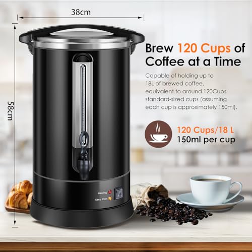 Miniatura 2 de Homtone Cafetera Con Filtro Redondo, 120 Tazas 18l, Cafetera Grande De Acero Inoxidable De Doble Pared Con Grifo, Ideal Para Fiestas, Dispensador De Agua Caliente Para Café Y Té, 1500 W Negro
