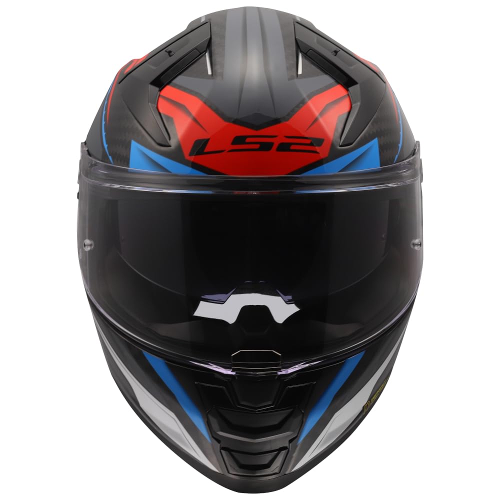 Designed LS2 FF811 Vector II Carbon Savage Azul Rojo Bluetooth Sena Integrado - Casco de Moto Integral con Visor Solar, Pinlock y Pantalla Oscura - Helmets Unisex Hombre y Mujer - ECE 22.06