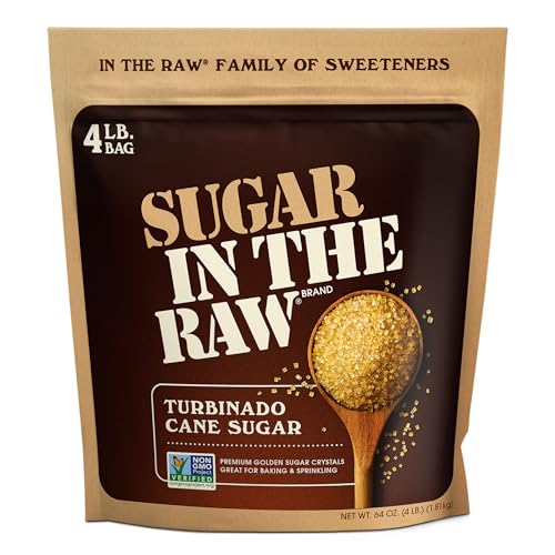 Sugar In The Raw Granulated Turbinado Cane Sugar, No erythritol, Pure Natural Sweetener, Hot & Cold Drinks, Coffee, Cooking, Baking, Vegan, Gluten-Free, Non-GMO, Bulk Sugar, 4lb Bag (1-Pack)