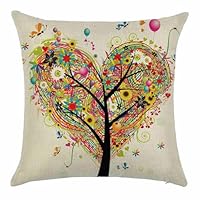 Isdreem Linen Pillow Coverscouch Cushion Kids Art Heart Tree Farmhouse Style For Outdoor Furniture Throw Colorful 40x40cm