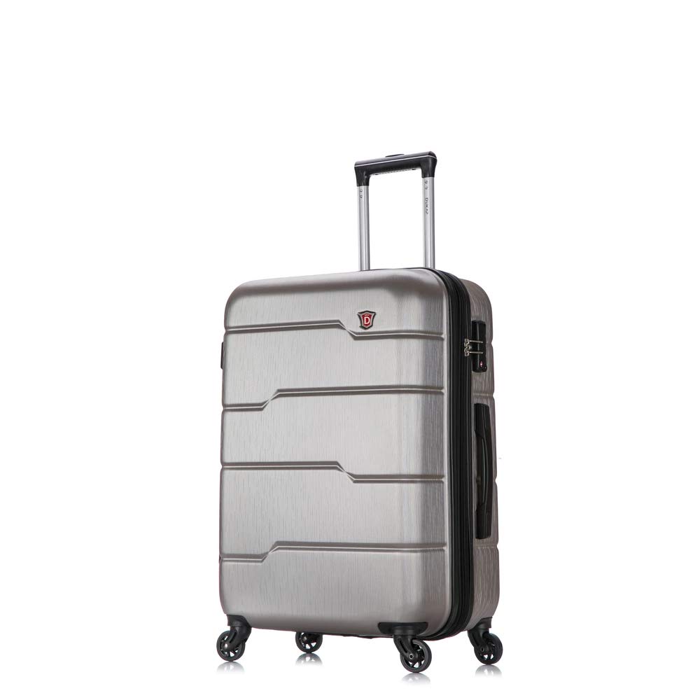 Hardside 24" Medium Luggage with Ergonomic Handles and TSA Lock, Rodez Collection Travel Suitcase with Four Spinner Wheels and Studs, Silver