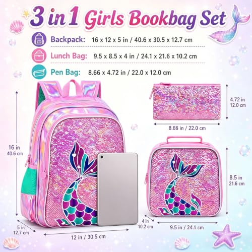 Image of 16 inch Backpack for Girls Boys 4-8, 3Pcs Kids Bookbag Set with Lunch Box, School Bag for Preschool Kindergarten