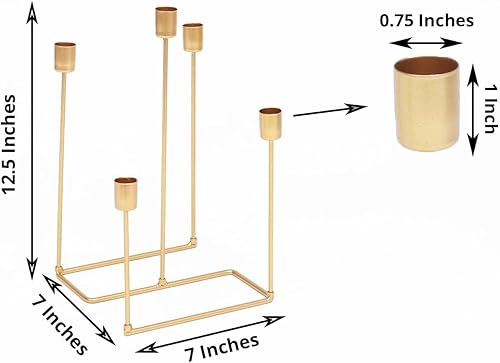 TABLECLOTHSFACTORY - Candelabro geométrico de metal dorado con 5 brazos, centro de mesa de boda para fiestas de cumpleaños, eventos, 12 pulgadas