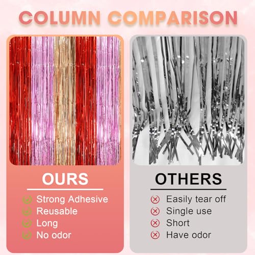 Image of Voircoloria 2 Pack Valentine Foil Fringe Backdrop Curtains, Tinsel Streamers Party Decorations, Fringe Backdrop, Door Shimmer for Valentine or Birthday Party