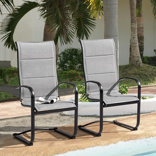 Image of NUU GARDEN Patio Dining Chairs Set of 2, All Weather Outdoor Padded Textilene Patio Chairs, Breathable Spring Motion Textile High Back Outdoor Dining Chairs for Backyard, Lawn, Deck, Gray