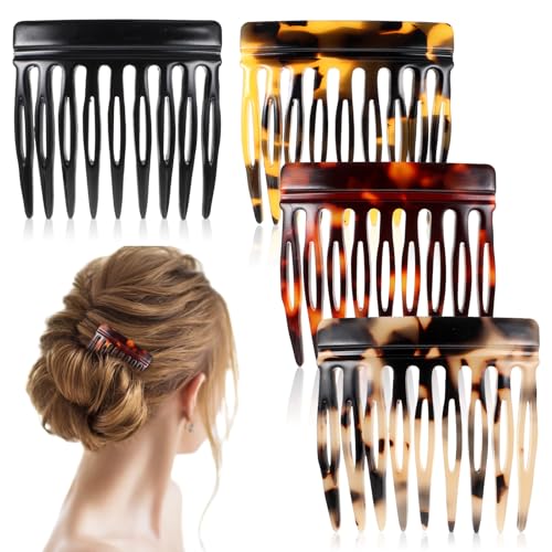 Tyqour Lot de 4 peignes à cheveux à clipser, mini peignes latéraux, peignes torsadés français, pinces à cheveux avec dents pour femmes et filles