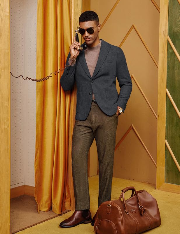 PJ PAUL JONES Mens Herringbone Tweed Sport Coat Vintage Wool Blend Two Button Blazer Jacket with Pockets4