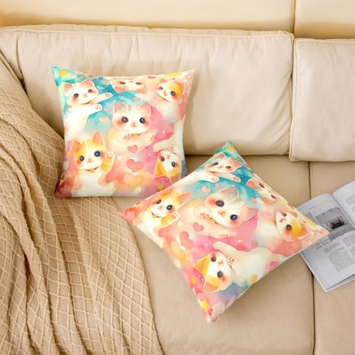 Cat Pillow Covers for Kids Teens,Lovely Pet Animals Throw Cushion Covers 18