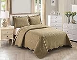 Home Collection 3pc King/Cal King Over Size Elegant Embossed Bedspread Set Light Weight Solid Taupe New# Stacy