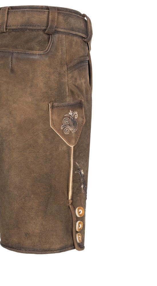 Nübler Kinder Lederhose Edgar Braun - Kurze Trachtenhose im Landhaustil - Hochwertige Verarbeitung mit Stickerei und Brotzeitfalte