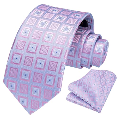 Image of HISDERN Ties for Men Formal Business Plaid Checked Mens Ties and Pocket Square Set Classic Wedding Necktie Handkerchief