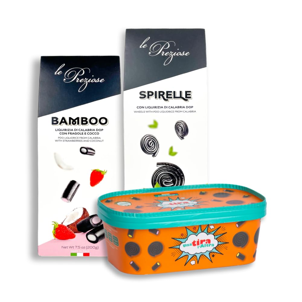 Silagum mix caramelle alla liquirizia, 6 confezioni da 200/450 grammi, Spirelle e tronchetti ripieni al cocco e fragola, Ingredienti naturali, Made in Italy