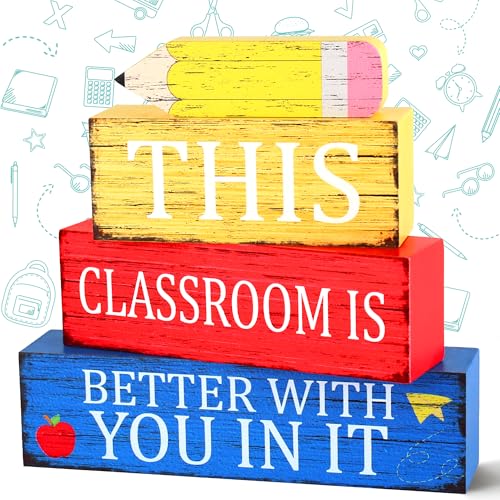 Image of 4 Pcs Teacher Appreciation Wooden Tiered Tray Decor