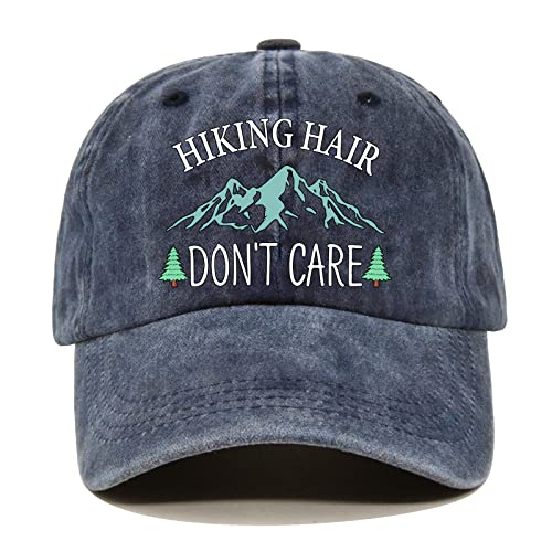 Pishovi Hiking Hair Don't Care Distressed Washed Blue Baseball Cap, Vintage Adjustable...