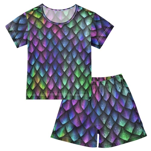 Pajama Short Sets Dragon Scales Soft Cotton Summer Sleepwear 2 Piece PJS Size 5-14T