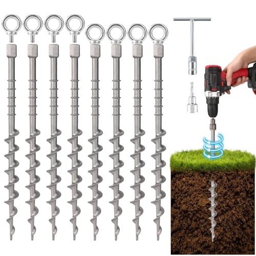 Keltrion 8 Pcs 14 Ground Anchors Screw in Non-Rust Cast Aluminum Detachable Tent Stakes for Camping Tents Sand Trampoline Swing Sets and Sheds