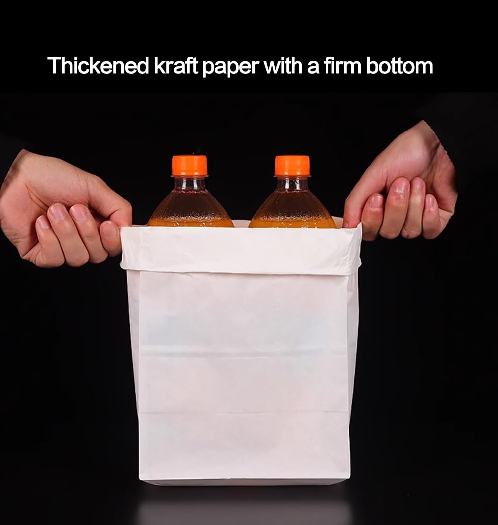 GRANDAN Bolsas de almuerzo de papel de 8 libras, 6.1 x 4 x 11.8 pulgadas, bolsas de papel kraft reciclables para almacenamiento de alimentos caseros y pequeñas empresas, calcomanías de sello de