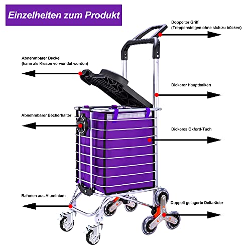 Einkaufstrolley, Einkaufswagen Trolly Klappbarer Bis 50kg, Einkaufstrolley Treppensteiger Mit 8 Räder, Einkaufstrolley… – Bild 4