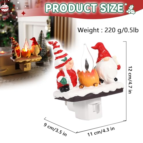 Image of Gnome Campfire Flickering Nightlight, Halloween Night Light Plug Into Wall with Switch, Christmas Gnome LED Lamp for Hallway Stair Bedroom Xmas Decor