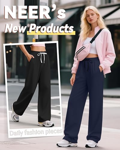 Neer 3 Pack Women's Wide Leg Yoga Sweatpants Drawstring Straight Leg Lounge Pants Baggy Loose Workout Open Bottom Pants2
