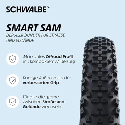 Schwalbe Smart Sam MTB Fahrradreifen – Allround-Reifen mit ADDIX, SBC oder Black’n’Roll Compound – für Straße, Schotter & Gelände… – Ansicht 2