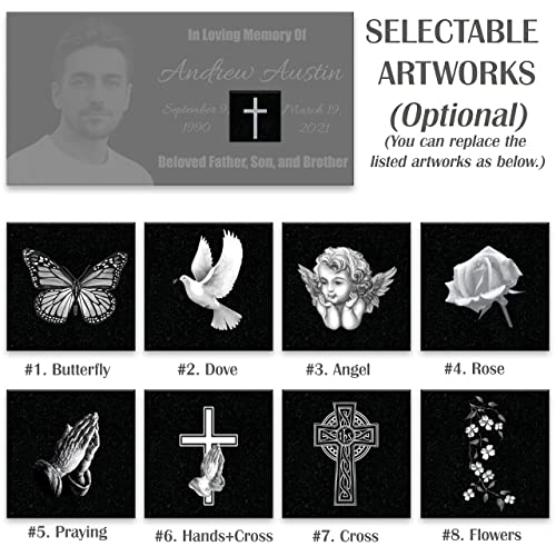 Image of 24x12 Grave Markers for Cemetery for Humans, Headstones for Graves, Memorial Stones, Bereavement Garden Stones, Remembrance Stone, Tombstones for Graves, Commemorative Plaque w / Porcelain Photo Cameo