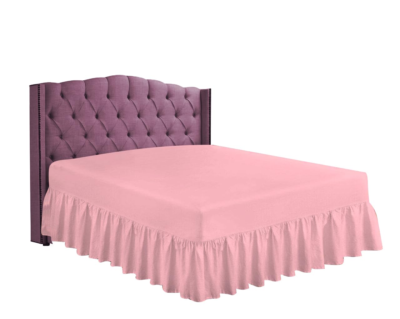KOHSAR Non Iron Percale Double Valance Sheets Double Easy Care Polycotton Fitted Valance Sheets, Poly Cotton Double Bed Valance, Fitted Valance Sheets Double Bed