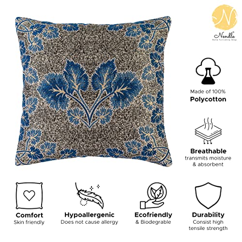 Image of Nendle Jacquard Weaved 16X16 Inch Polycotton Ethnic Floral 210 TC Cushion Cover Set Of 5 (40 * 40Cm, Firozi)