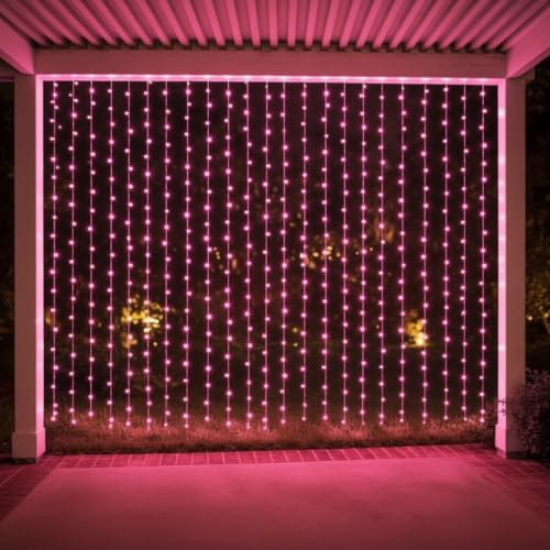 Image of MIRADH 180 LED 9.8 Feet Window Curtain String Light Wedding Party Home Garden Bedroom Outdoor Indoor Wall Decorations, Diwali Lights for Decoration (Pink Led Curtain 3M x 3M)