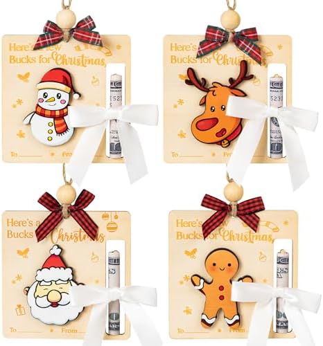 Christmas Money Holders for Cash, 4 Pcs Wooden Money Holders for Xmas Gift, 2025 Christmas Money Card Gifts Christmas Decor Hanging Ornaments
