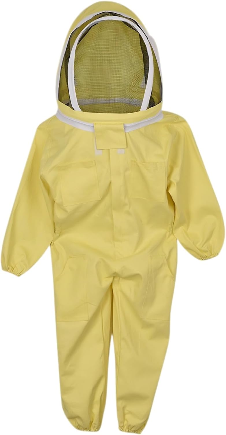 Young Explorers Bee Suit, Full Body Protection, Cotton Twill, Yellow Beekeeper Suit for Young Explorer L Size