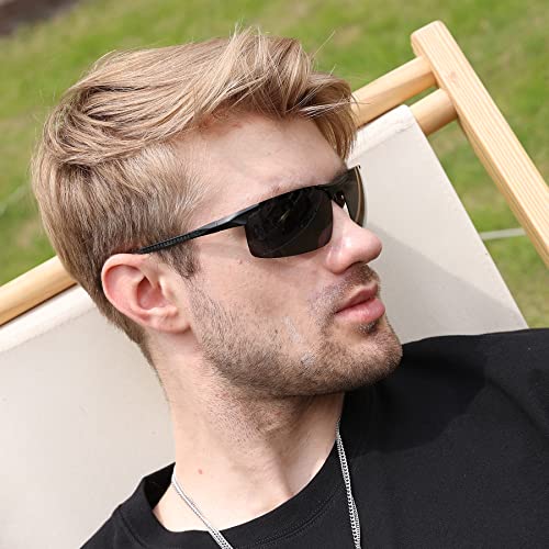 Duco Men's Sports Polarized Driving Carbon Fiber Sunglasses For Men Uv400 Protection Dc8277 (Black Frame Grey Lens) #TOP1