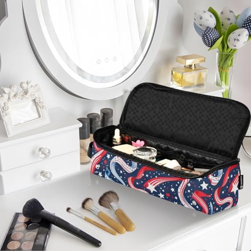 Estuche de viaje 2 en 1 para rizador con almohadilla resistente al calor y doble capa para planchas, rizadores, secador de cabello, patrón de cintas patrióticas y confeti portátil miniatura 7
