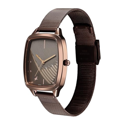 Image of Fastrack Wild Bird Feather Brown Dial IP Brown Stainless Steel Strap Watch for Women - 6321QM02