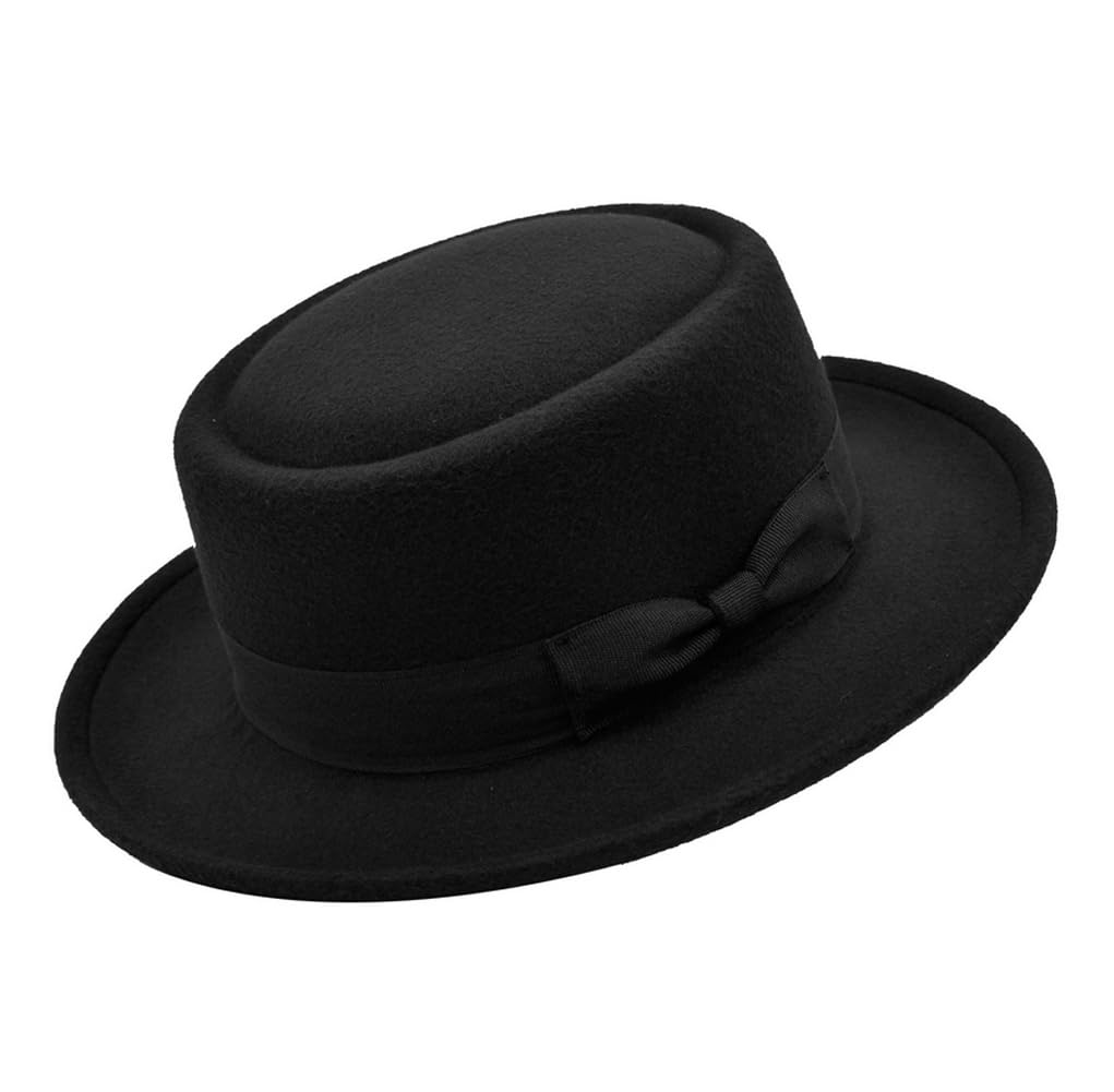 Chapeau de Pork Pie pour Homme et Femme - Casquette de Bateau en Feutre à Dessus Plat - Chapeau Fedora Derby (circonférence de la 56 à 58 cm)