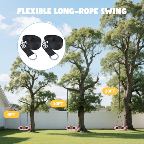 Hapfan 40\" Saucer Tree Swing for Kids and Adults, Disc Round Swing for Kids Outdoor with Swivel, UV-Resistant Textilene Fabric, 700 lb Weight Capacity, 9.8 FT Hanging Straps, 2-Year Warranty(Pink) - Thumbnail 5