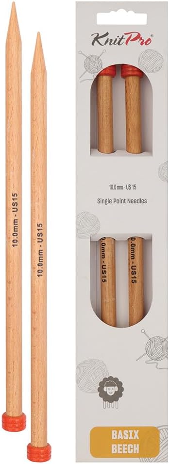 KnitPro Basix Beech Single Pointed Needles 12" (30cm) | US Size 15 (10mm)