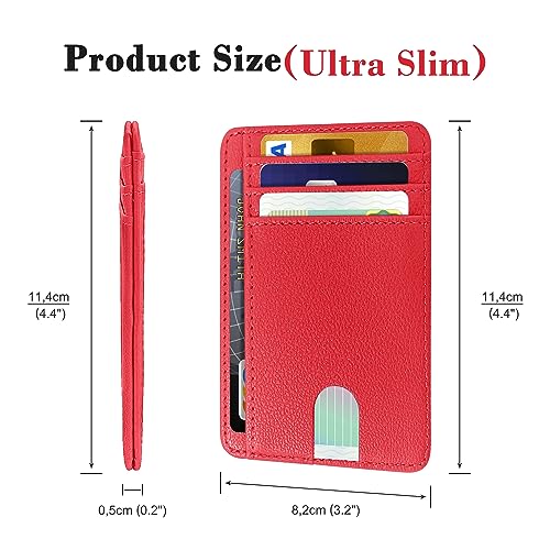 Image of CONISY Slim Credit Card Holder for Women, Thin Front Pocket Leather Mini Wallet with RFID Blocking (Red)