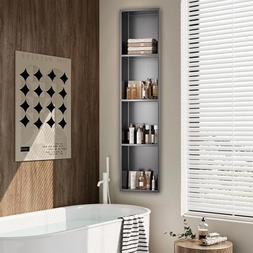 OGMOYT Recessed Shower Caddy Stainless Steel Bathroom Storage Shelf For Shampoo Toiletry Organization Grey120X28Cm