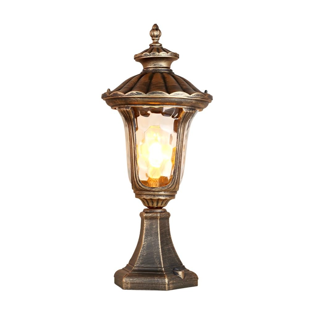 GTHTUHFD Outdoor Post Cap Lights With Water Ripple Glass Shade, Brass Street Lighting, European Deck Fence Lamp For Yard, Porch,Height:21.7inch/55cm
